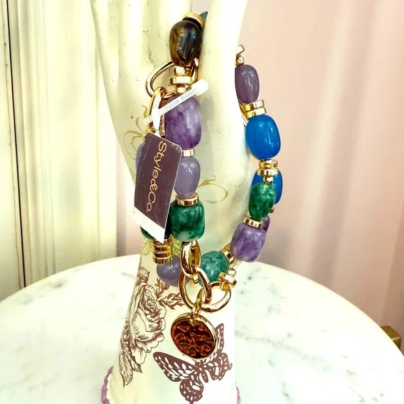 New Style & Co Gold-Tone 2-Pc. Multicolor Bead Stretch Bracelet Set - Picture 7 of 8